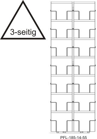 Bodenständer 185 mm, T55mm, 42 Fächer, 2-reihig, 3-seitig, silber